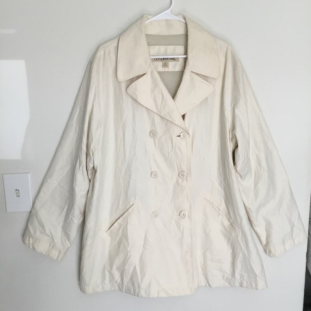 London Fog Cream Off White Double-Breasted Ligth weight Trench Coat Sz XL